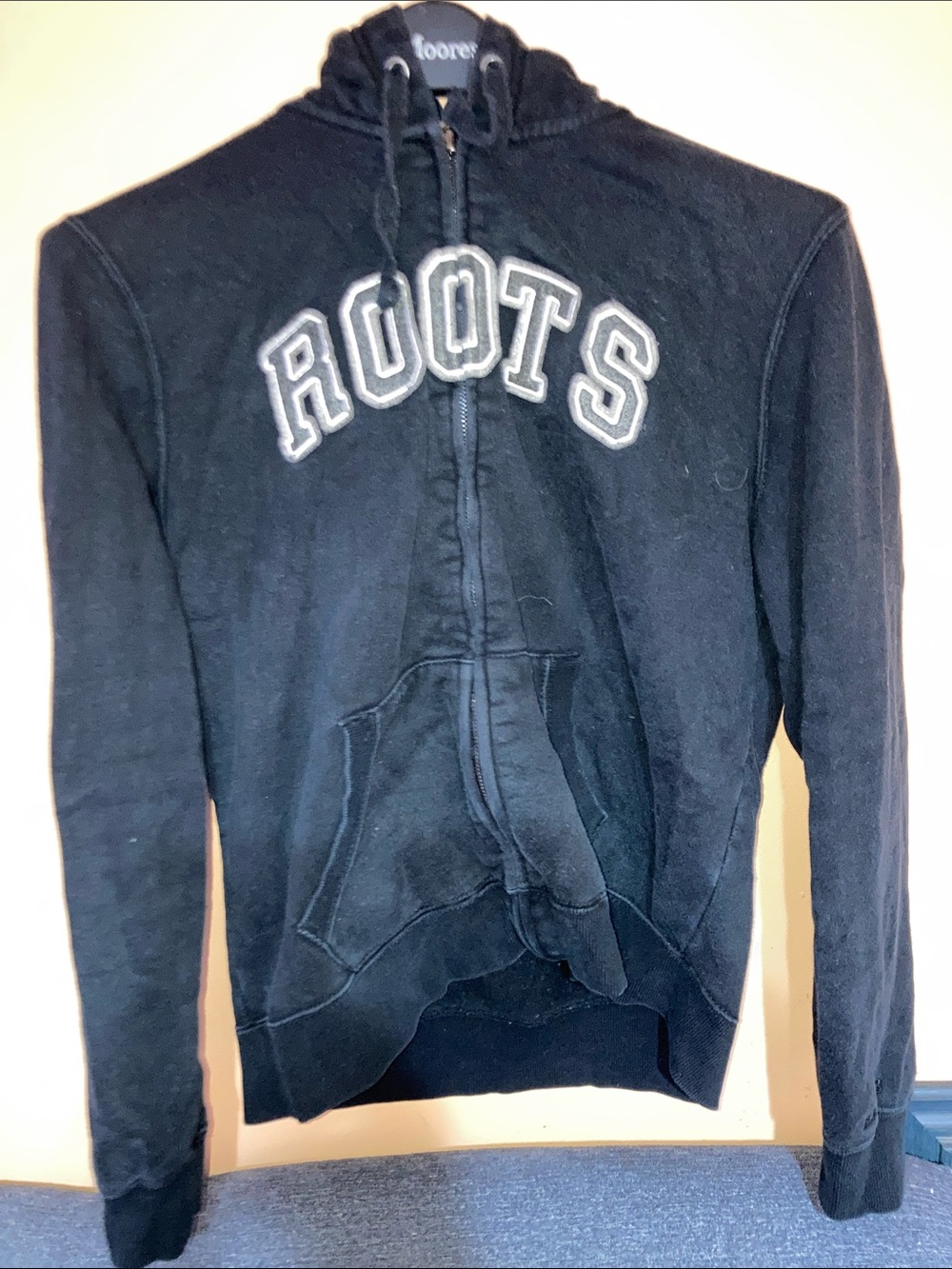 Y2K Roots Black Zip Hoodie with White-Trim Logo